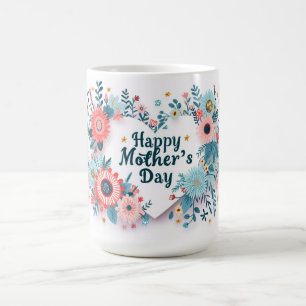 Caneca De Café Dia de as mães Feliz Coração Floral