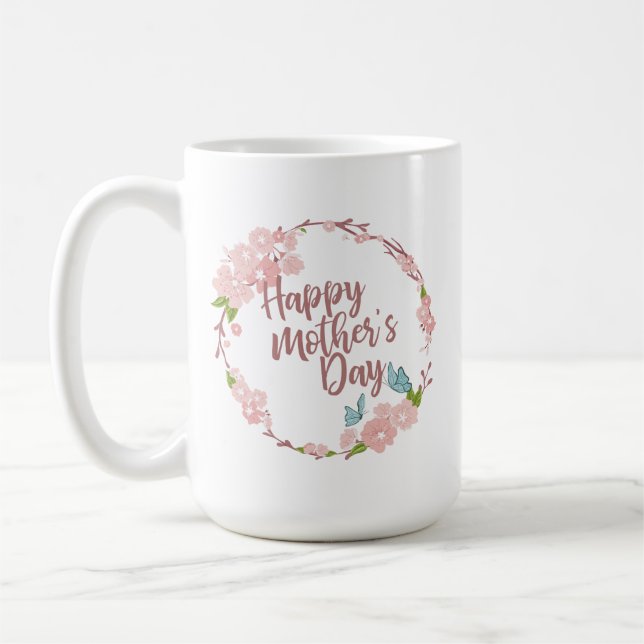 Caneca De Café Dia de as mães Feliz Elegante Floral | Mug Clássic (Esquerda)