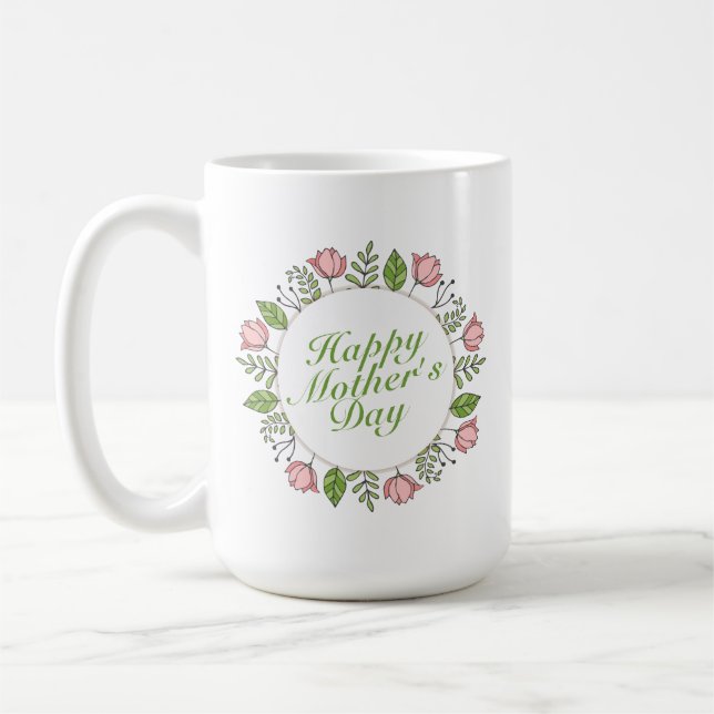 Caneca De Café Dia de as mães Feliz Elegante Floral | Mug Clássic (Esquerda)