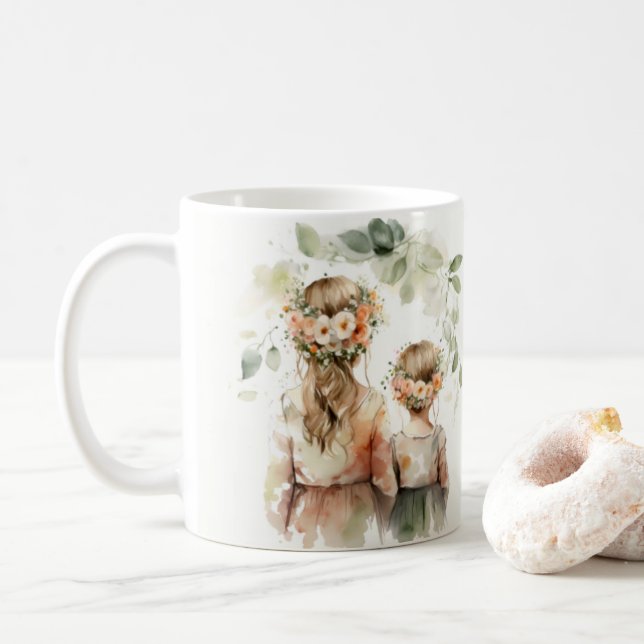 Caneca De Café Dia de as mães Feliz, Filhas Florais Mug (Com Donut)