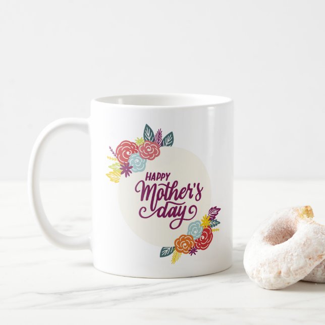 Caneca De Café Dia de as mães Feliz Floral Elegante | Café Mug (Com Donut)