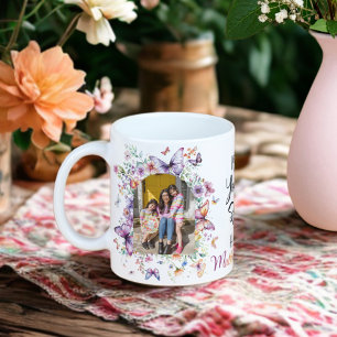 Caneca De Café Dia de as mães Feliz Flores Selvagens Borboletas F