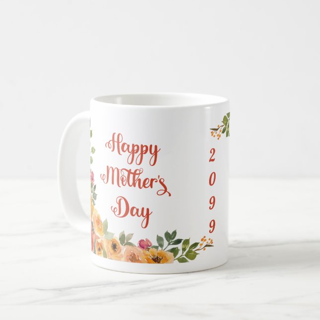 Caneca De Café Dia de as mães Feliz rosa Laranja (Frente Esquerda)