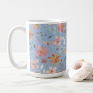 Caneca De Café Dia de as mães Floral Azul Pálido