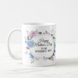 Caneca De Café Dia de as mães Floral Cor-de-Rosa Azul para Esposa