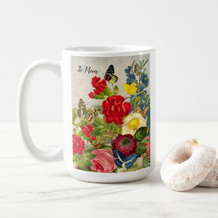 Caneca De Café Dia de as mães Jardim Carnações Rosas Borboletas