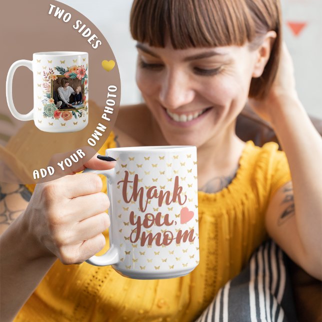 Caneca De Café DIA DE AS MÃES MOM Gift Foto Floral Personalizada (Criador carregado)