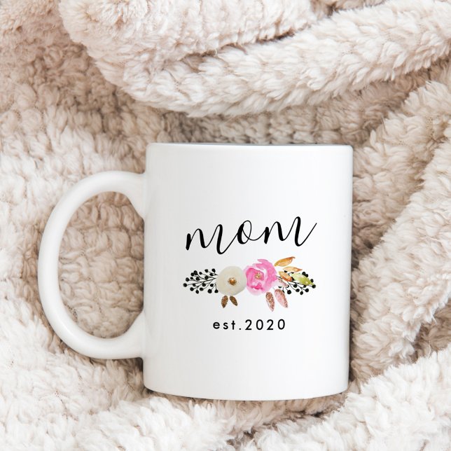 Caneca De Café Dia de as mães Personalizado Floral Moderno (Criador carregado)
