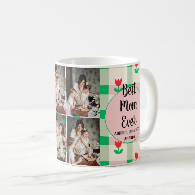 Caneca De Café Dia de as mães personalizado, presente floral de c (Frente Esquerda)