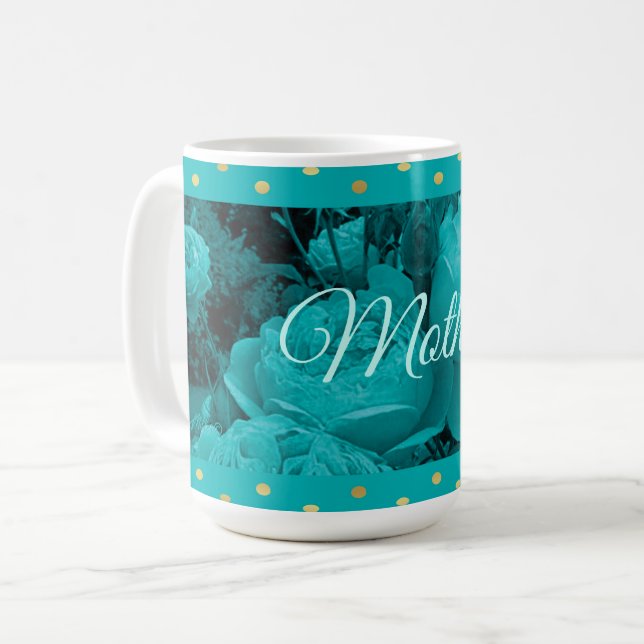 Caneca De Café Dia de as mães Turquoise Rosa (Frente Esquerda)