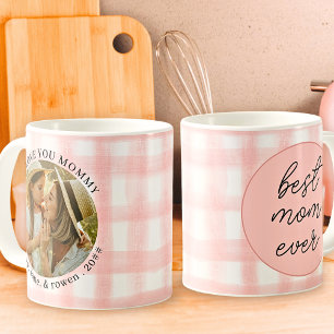 Caneca De Café Dia de as mães Watercolor Gingham Melhor Foto Da M