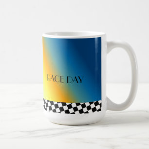 Caneca De Café Dia de Corrida com Borda Xadrez Preto e Branco