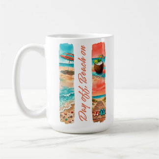 Caneca De Café Dia de Folga na Praia em Arte Tropical em Aquarela
