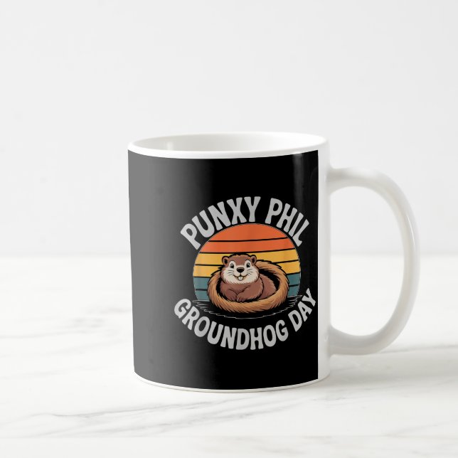 Caneca De Café Dia de Groundhog adorável da Sombra de Punxy Phils (Direita)