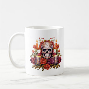 Caneca De Café Dia de los Muertos Belo Crânio Floral