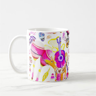 Caneca De Café Dia De Los Muertos - Esqueleto, Cachorro, Música M