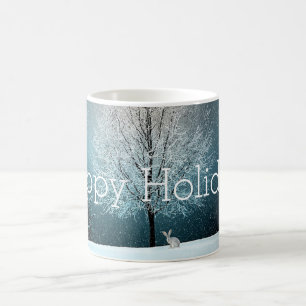 Caneca De Café Dia de Neve, Árvore Coberta de Neve, Coelho