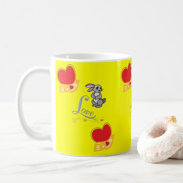 Caneca De Café Dia de os namorados Coelho Coelho Adorável (Com Donut)