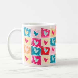 Caneca De Café Dia de os namorados Colorido de Padrões de Coração
