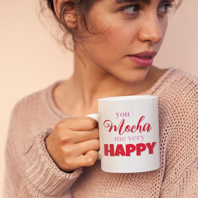 Caneca De Café Dia de os namorados Cute Personalizado (You Mocha me very happy custom Valentine's Day Mug)