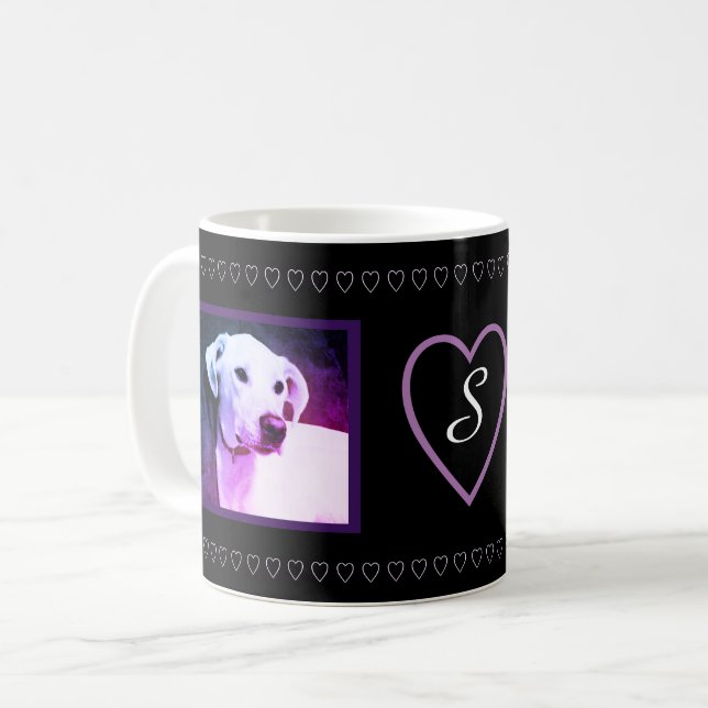 Caneca De Café Dia de os namorados De Púrpuros Cachorros Brancos (Frente Esquerda)