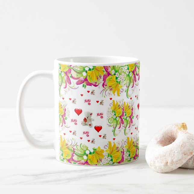 Caneca De Café Dia de os namorados De Ursos De Teddy (Com Donut)