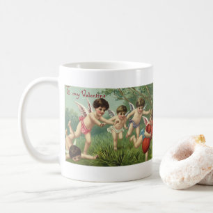 Caneca De Café Dia de os namorados de Vintage Cherubs com Coraçõe