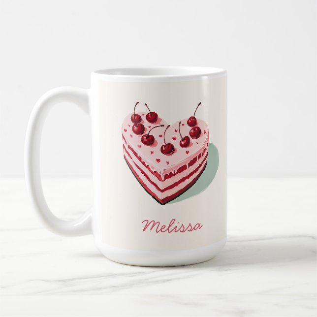 Caneca De Café Dia de os namorados do Bolo de Coração de Cereja (Esquerda)
