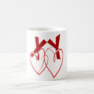 Caneca De Café Dia de os namorados dois corações vermelhos bonito