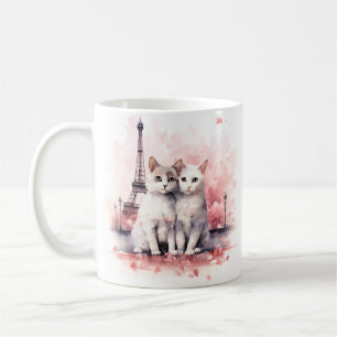 Caneca De Café Dia de os namorados em Paris - Casal de gatos - Mu