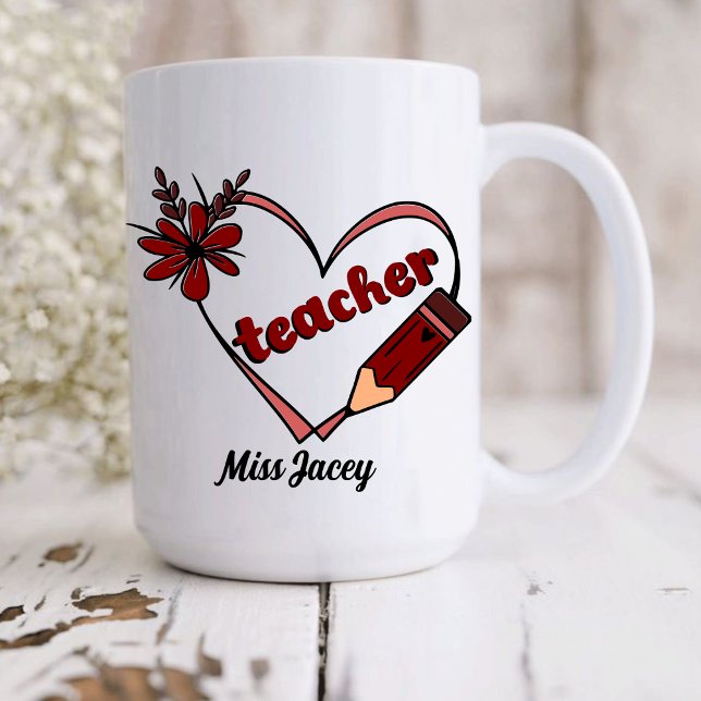 Caneca De Café Dia de os namorados Personalizado de Professores d (Teacher Valentines Day Gift, Love Teacher, Valentines Day Teacher, Teacher Heart Reading mug)