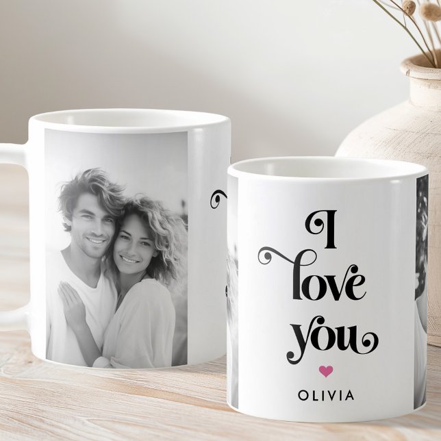 Caneca De Café Dia de os namorados retro Eu te amo (Valentines day retro I love you name photo Coffee Mug)