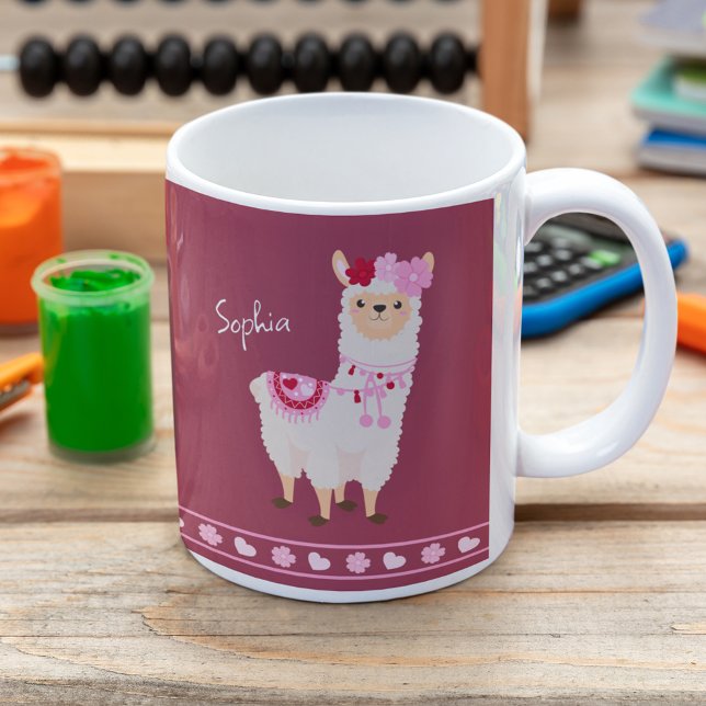 Caneca De Café Dia de os namorados Rosa bonito Llama Little Girl  (Criador carregado)