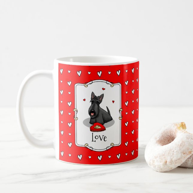 Caneca De Café Dia de os namorados (vermelho) Scottie Dog (preto) (Com Donut)