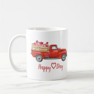 Caneca De Café Dia de os namorados Vintage Red Truck Hearts
