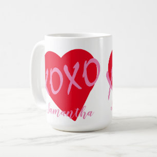 Caneca De Café Dia de os namorados XOXO Rosa Vermelho Moderno