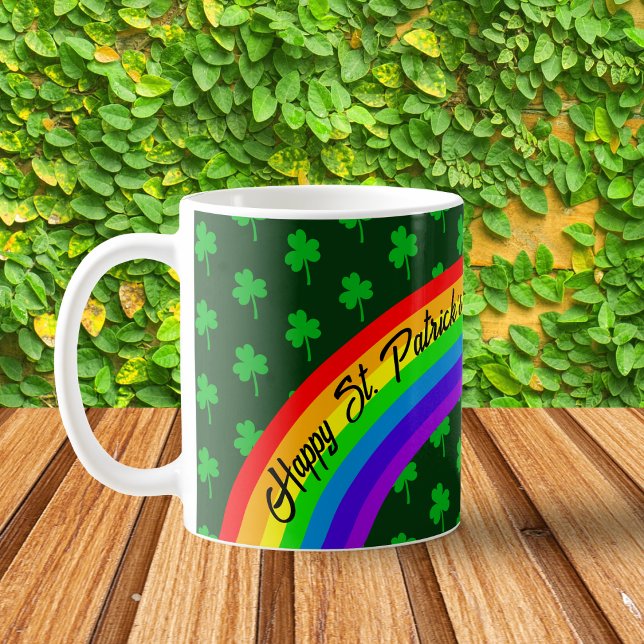 Caneca De Café Dia de São Patrício Arco-Íris Verde Fechado Person (Criador carregado)