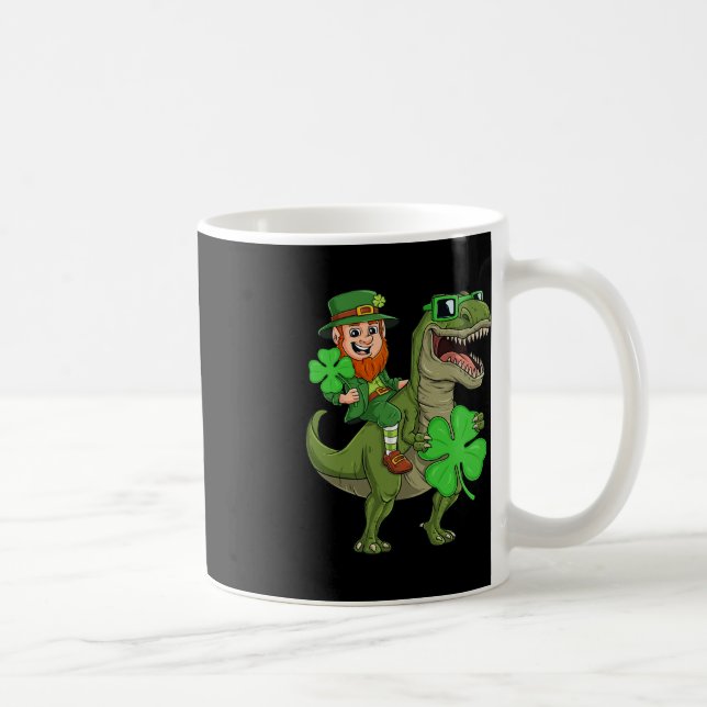 Caneca De Café Dia de São Patrício Leprechaun Andando T Rex Diver (Direita)
