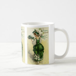 Caneca De Café Dia de São Patrício Vintage, Mulher Trevos Verdes