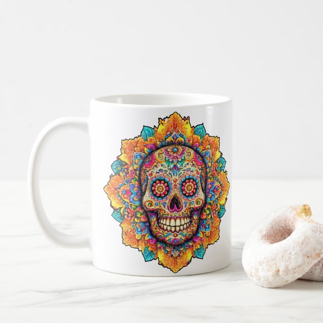 Caneca De Café Dia do Crânio do Açúcar Morto (Com Donut)