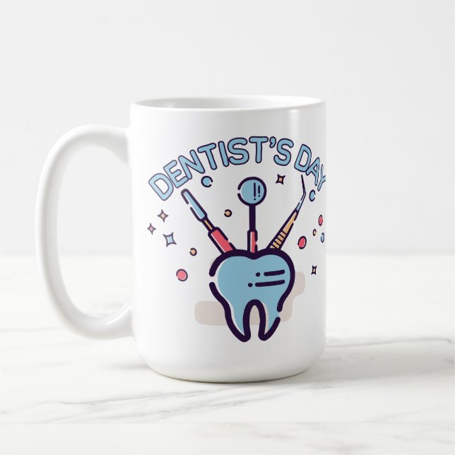 Caneca De Café Dia do Dentista Retro, ferramentas dentárias e den (Esquerda)
