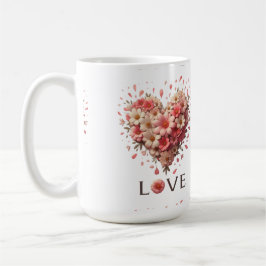Caneca De Café Dia do Namorados Romântico de Coração Floral Rosa