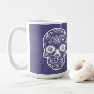 Caneca De Café Dia Dos Mortos Açúcar Branco Caveira Roxa