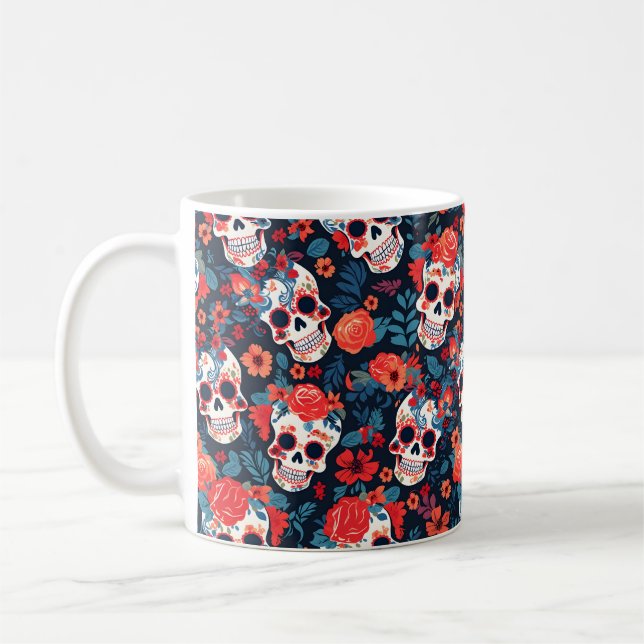 Caneca De Café Dia dos Mortos, caveiras de açúcar (Esquerda)