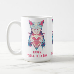 Caneca De Café Dia dos Namorados Retro Neon Gato