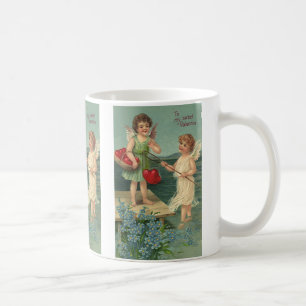 Caneca De Café Dia dos Namorados Vintage, Anjos Pescando Corações