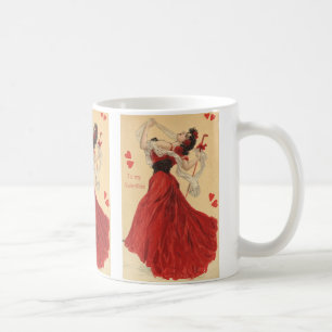 Caneca De Café Dia dos Namorados Vintage, Senhora Dançando Coraçõ