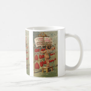 Caneca De Café Dia dos Namorados Vitoriano Antigo, Cupido e Coraç
