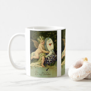 Caneca De Café Dia dos Namorados Vitoriano, pássaros de amor anjo
