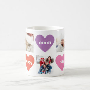 Caneca De Café Dia Feliz da Mamãe com Múltiplas Fotos Personaliza